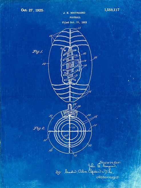 PP379-Faded Blueprint Football Game Ball 1925 Patent Poster Poster Print - Cole Borders