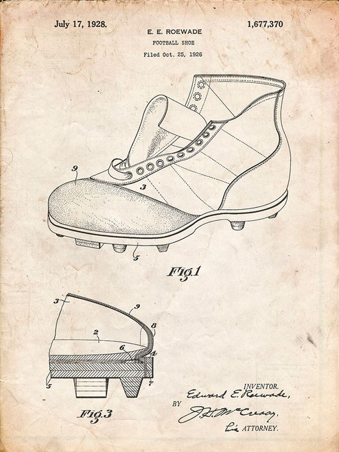 PP823-Vintage Parchment Football Cleat 1928 Patent Poster Poster Print - Cole Borders