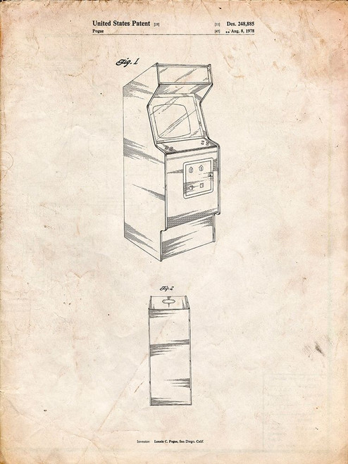 PP362-Vintage Parchment Arcade Game Cabinet Patent Poster Poster Print - Cole Borders