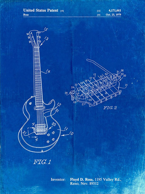PP818-Faded Blueprint Floyd Rose Guitar Tremolo Patent Poster Poster Print - Cole Borders