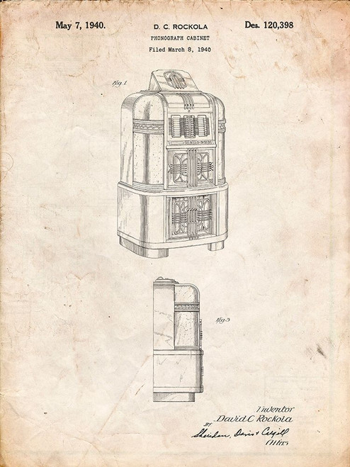 PP347-Vintage Parchment Jukebox Patent Poster Poster Print - Cole Borders
