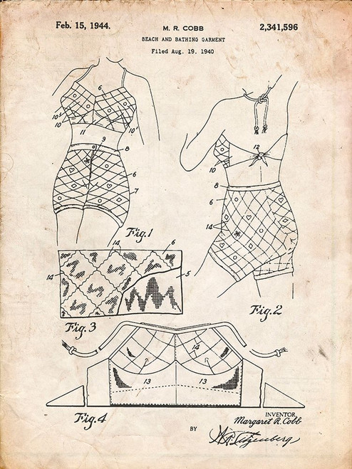 PP325-Vintage Parchment Bathing Suit 1940 Poster Poster Print - Cole Borders