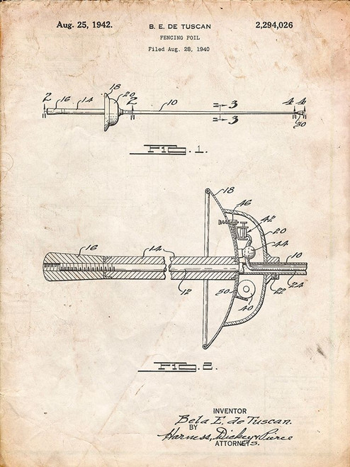 PP806-Vintage Parchment Fencing Sword Patent Poster Poster Print - Cole Borders