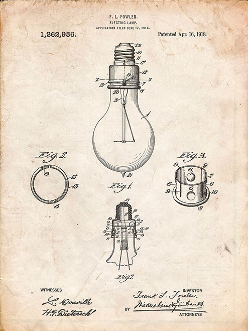 PP800-Vintage Parchment Electric Lamp Patent Poster Poster Print - Cole Borders