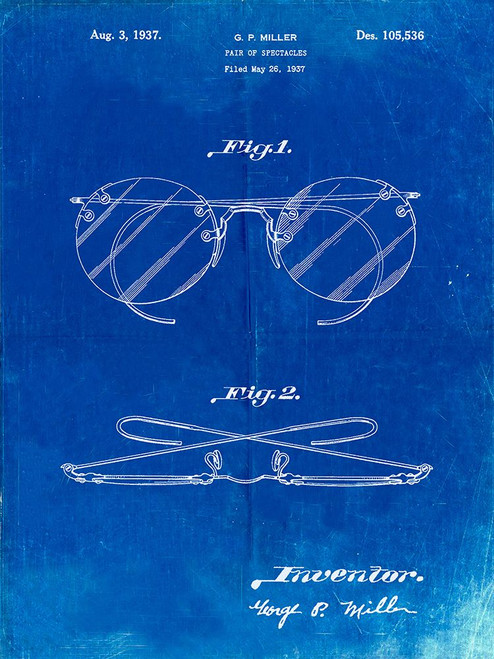 PP803-Faded Blueprint Eyeglasses Spectacles Patent Art Poster Print - Cole Borders