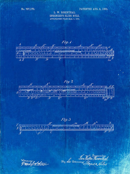 PP801-Faded Blueprint Engineers Slide Rule Patent Poster Poster Print - Cole Borders