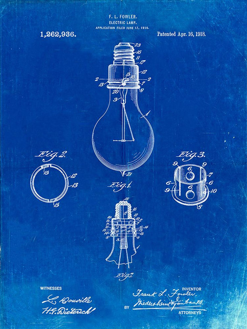 PP800-Faded Blueprint Electric Lamp Patent Poster Poster Print - Cole Borders