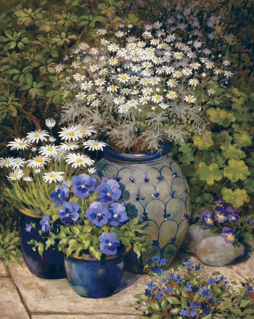 Blue Vases And Flowers Poster Print - Unknown