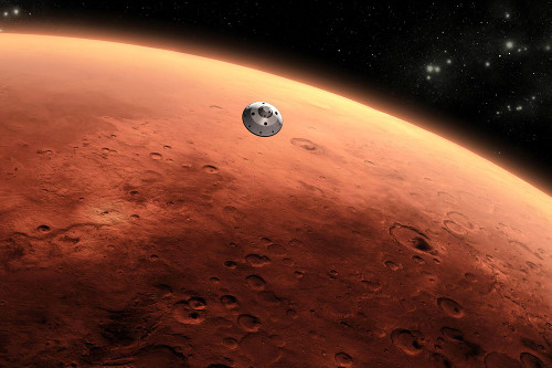Artist Concept of NASAs Mars Science Laboratory spacecraft approaching Mars Poster Print - NASA