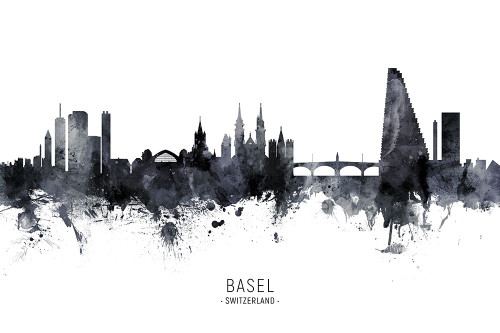 Basel Switzerland Skyline Poster Print - Michael Tompsett