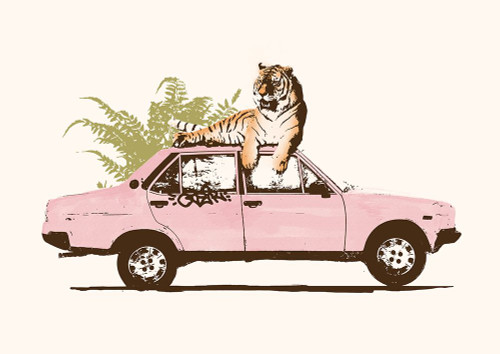Tiger On Car Poster Print - Florent Bodart