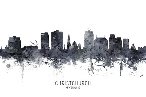 Christchurch New Zealand Skyline Poster Print - Michael Tompsett
