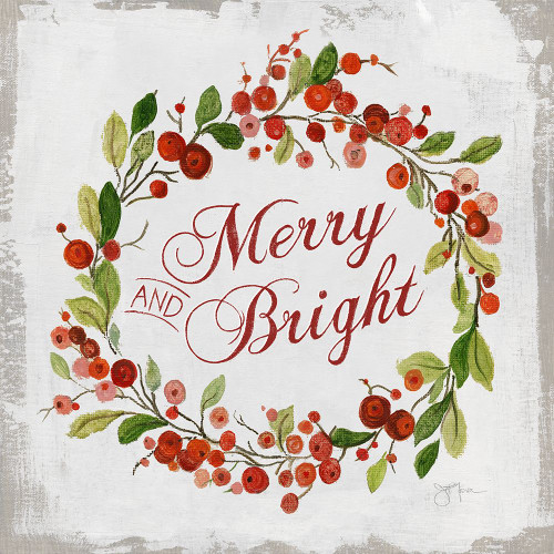 Merry and Bright Holly Wreath Poster Print - Studios Tava