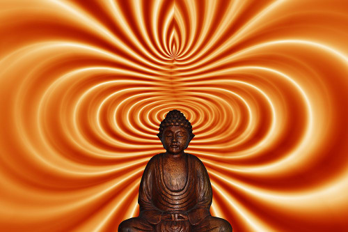 Antique Gold and Red Sitting Buddha Statue II Poster Print - Artographie