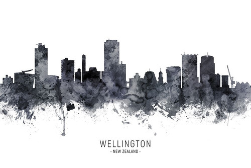 Wellington New Zealand Skyline Poster Print - Michael Tompsett