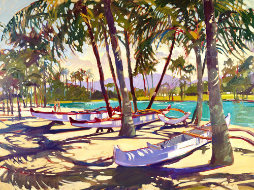 Three Canoes and Palm Shadows Poster Print - Darrell Hill