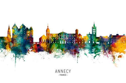 Annecy France Skyline Poster Print - Michael Tompsett