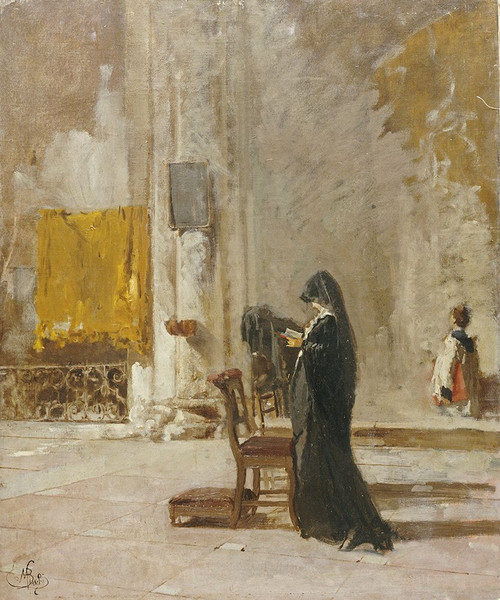 A Lady Praying In Church Poster Print - Mose Bianchi