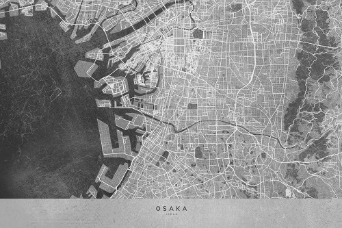Gray map of Osaka Poster Print - Blursbyai Rosana Laiz
