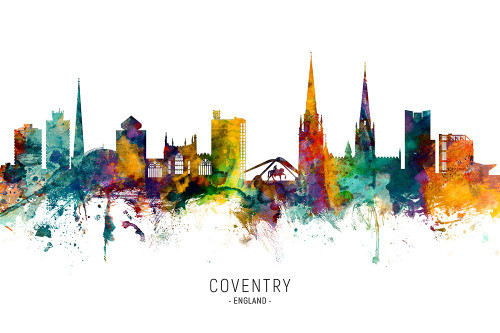 Coventry England Skyline Poster Print - Michael Tompsett