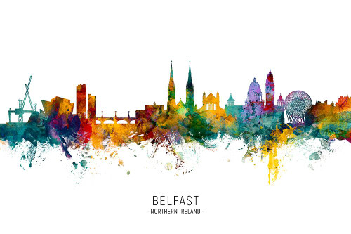 Belfast Northern Ireland Skyline Poster Print - Michael Tompsett