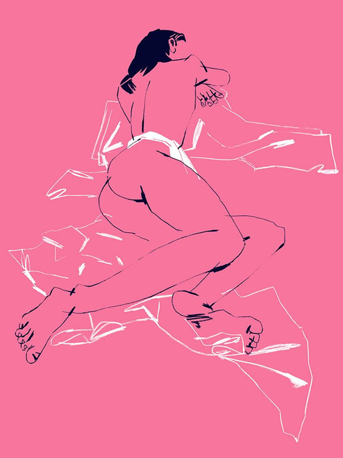 A Girl Sleeping Back View Pink Poster Print - Francesco Gulina