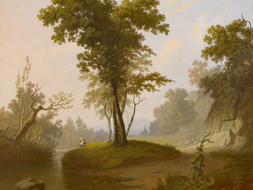 Landscape with Fisherman Poster Print - George Caleb Bingham