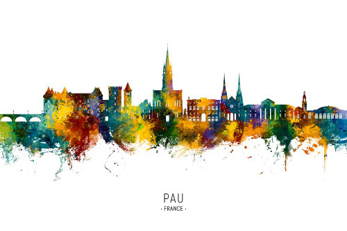 Pau France Skyline Poster Print - Michael Tompsett