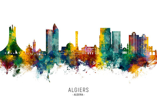 Algiers Algeria Skyline Poster Print - Michael Tompsett