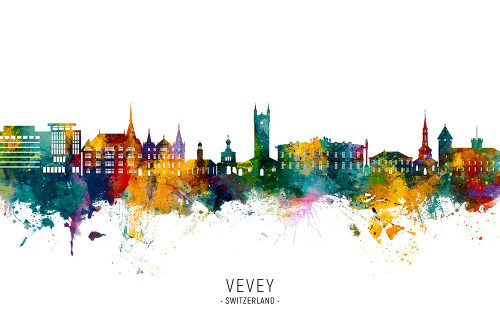 Vevey Switzerland Skyline Poster Print - Michael Tompsett