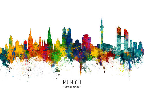 Munich Germany Skyline Poster Print - Michael Tompsett
