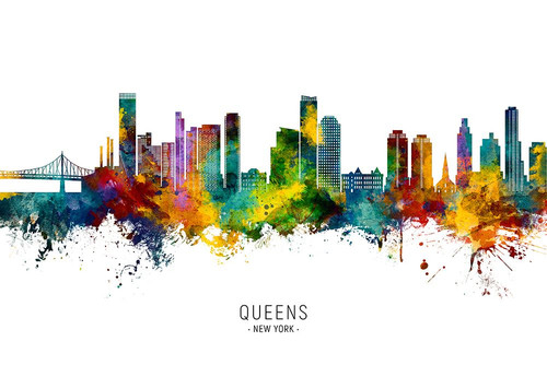 Queens New York Skyline Poster Print - Michael Tompsett