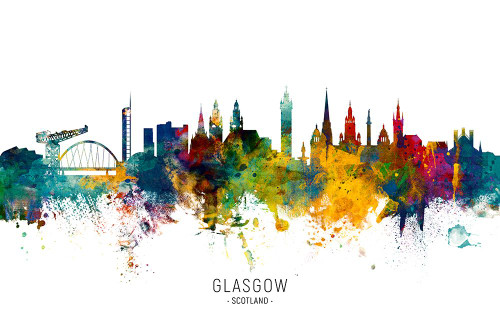 Glasgow Scotland Skyline Poster Print - Michael Tompsett