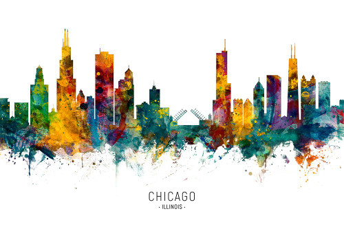 Chicago Illinois Skyline Poster Print - Michael Tompsett