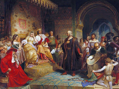 Columbus Before the Queen Poster Print - Emanuel Gottlieb Leutze