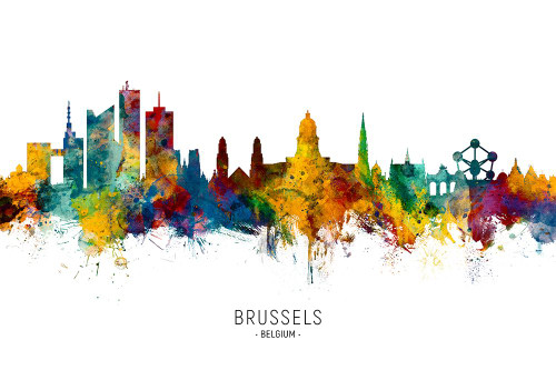 Brussels Belgium Skyline Poster Print - Michael Tompsett