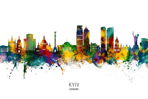 Kyiv Ukraine Skyline Poster Print - Michael Tompsett