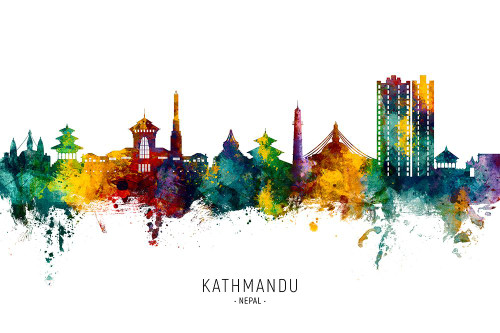 Kathmandu Nepal Skyline Poster Print - Michael Tompsett
