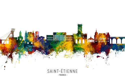Saint-A‰tienne France Skyline Poster Print - Michael Tompsett