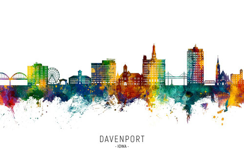 Davenport Iowa Skyline Poster Print - Michael Tompsett