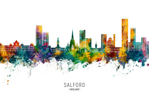 Salford England Skyline Poster Print - Michael Tompsett