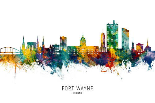 Fort Wayne Indiana Skyline Poster Print - Michael Tompsett