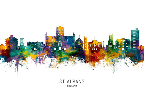 St Albans England Skyline Poster Print - Michael Tompsett