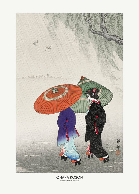 Two Women In The Rain Poster Print - Pictufy