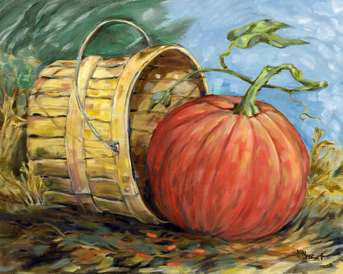 Gleaning Autumn - Pumpkin and Basket - Bright Poster Print - Paul Brent