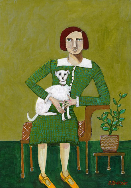 Vintage Lady with her white dog Poster Print - Sharyn Bursic