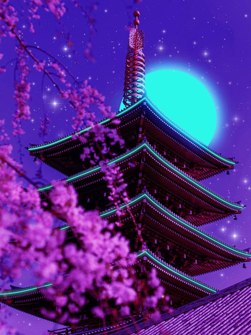 Neon Temple Poster Print - Ritvik Takkar