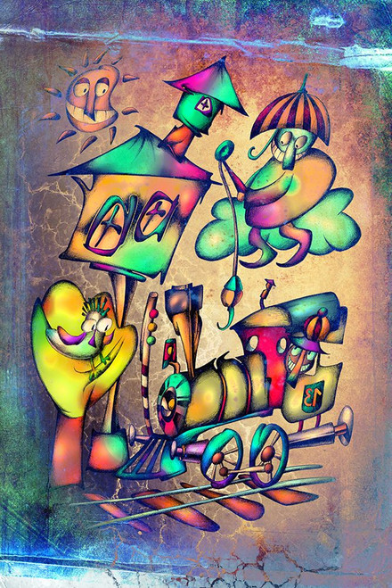 The umbrella man catches the locomotive Poster Print - Rafal Kulik