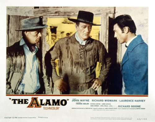 The Alamo, Us Lobbycard From Left: Richard Widmark, John Wayne, Laurence Harvey, 1960 Poster Print