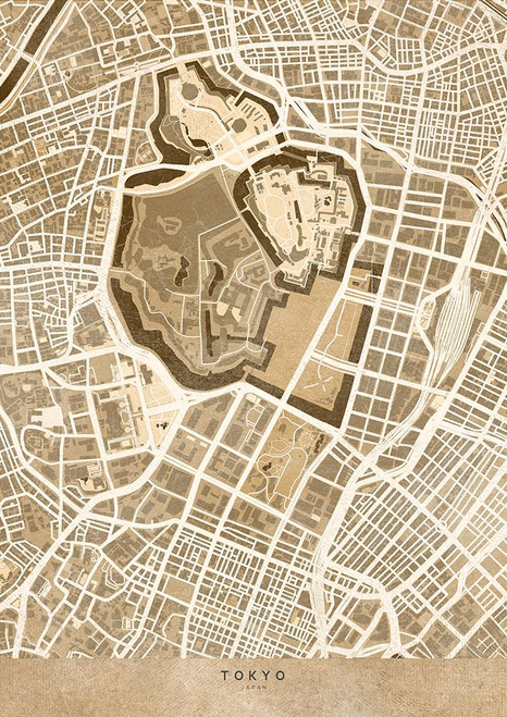 Sepia map of Tokyo Poster Print - Blursbyai Rosana Laiz